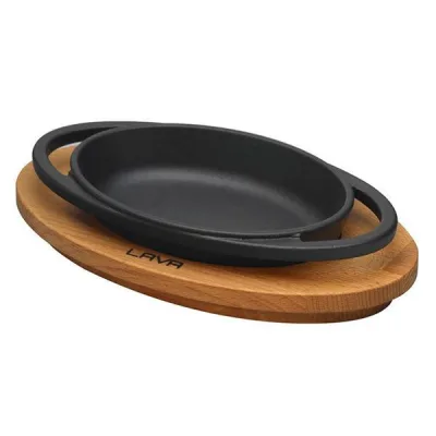 Ahşap Altlıklı Döküm Demir Oval Tava