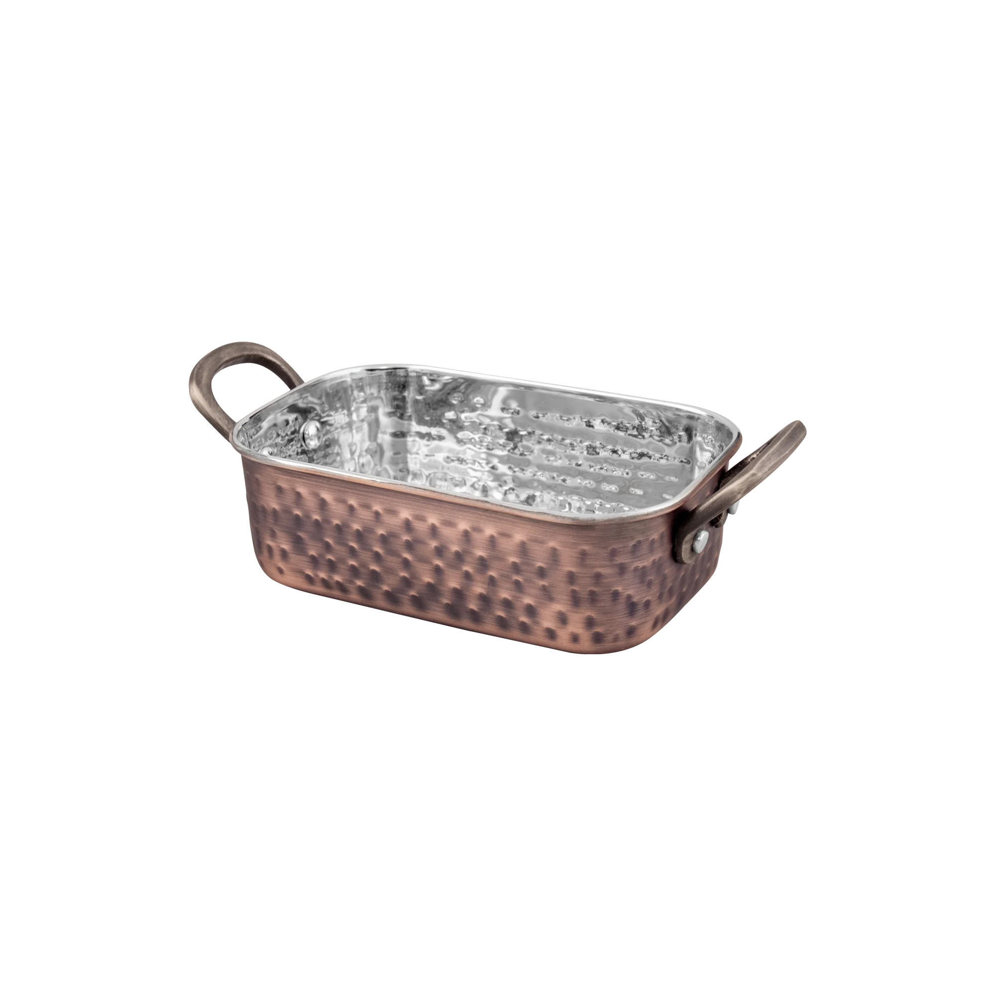 Copper Roaster Rectangular with 2 Side Brass Handles-4cm 12.5x8.5x2.75cm-300ml