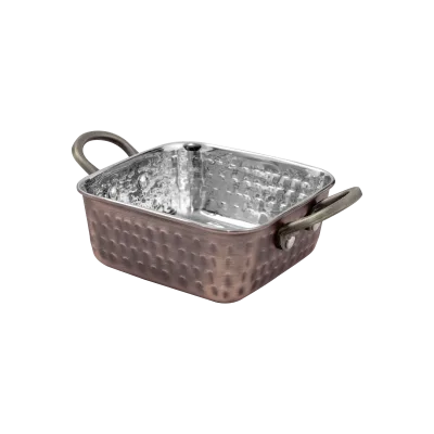 Copper Roaster Square  with 2 Side Brass Handles - 11.5 x 4.75 cms - 400 ml