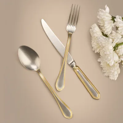 Hisar Floransa 36 Parça 6 Kişilik Çatal Kaşık Bıçak Takımı Eskitme Gold