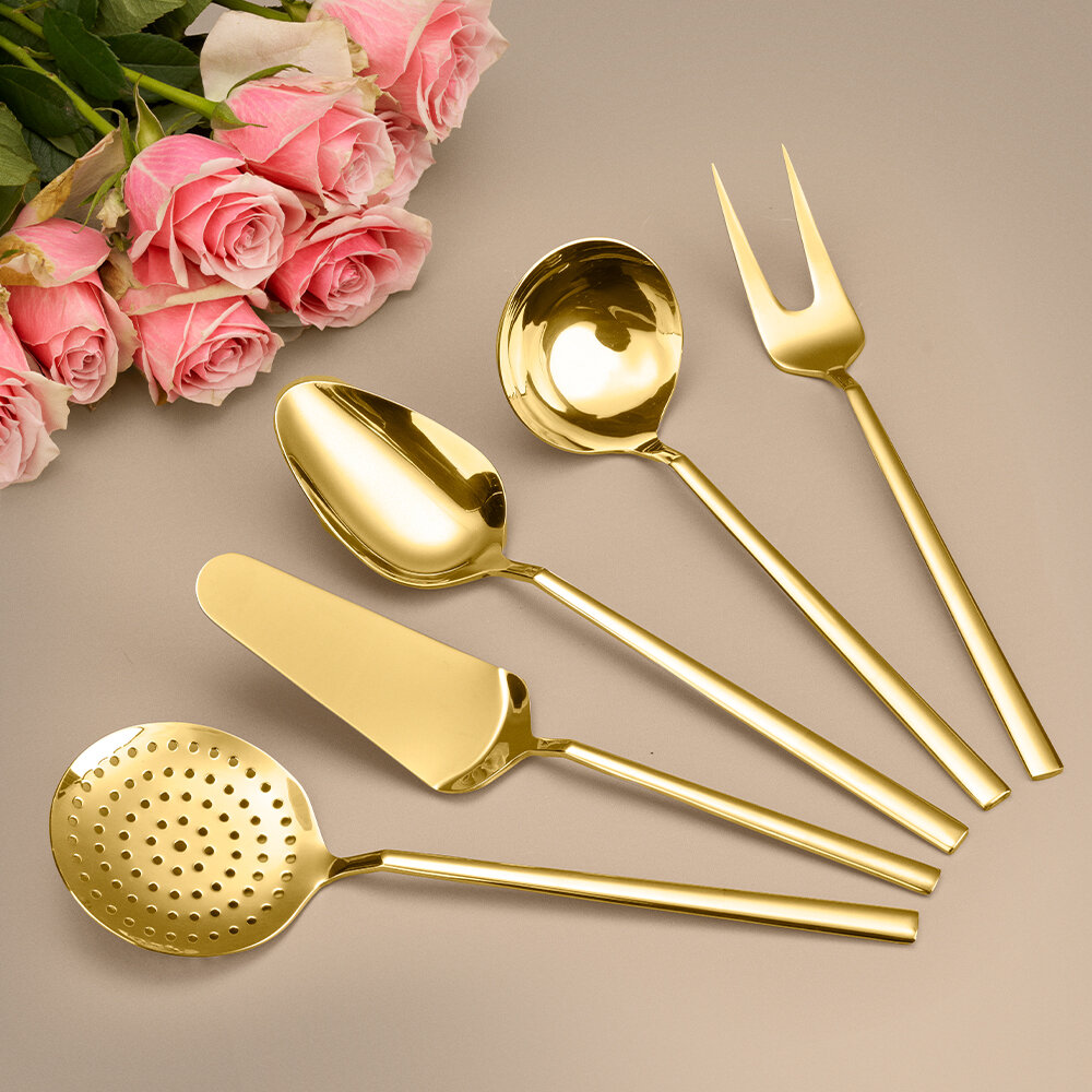 Hisar Milano 5 Parça Çelik Servis Seti Titanyum Gold