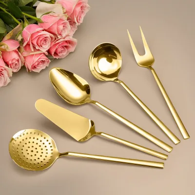Hisar Milano 5 Parça Çelik Servis Seti Titanyum Gold